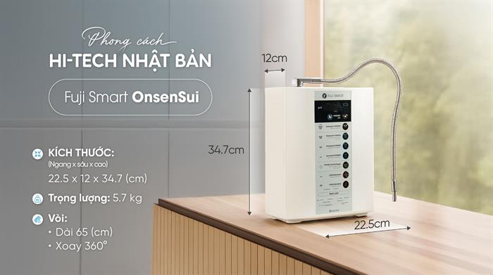 Máy lọc nước điện giải ion kiềm Fuji Smart OnsenSui 5 tấm điện cực Màu Trắng - Bạc