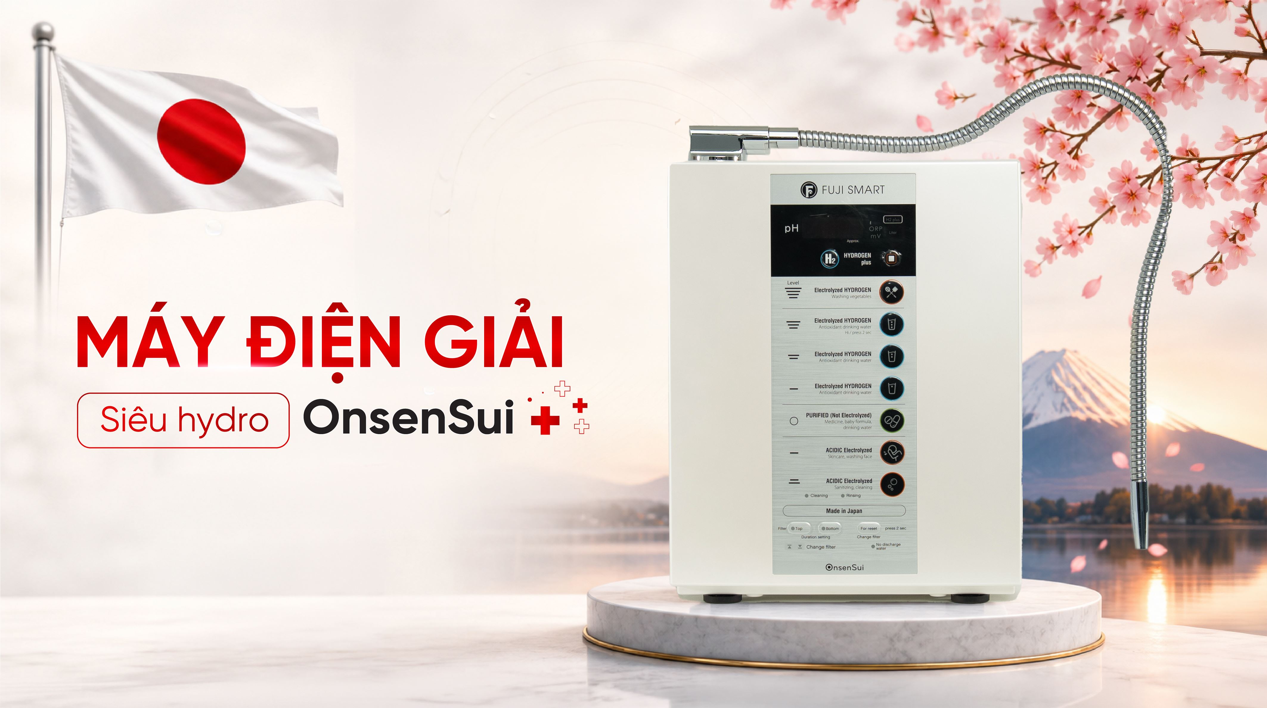 Máy lọc nước điện giải ion kiềm Fuji Smart OnsenSui 5 tấm điện cực Màu Trắng - Bạc