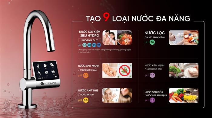 Máy lọc nước điện giải ion kiềm Fuji Smart JP900 Pro 9 tấm điện cực Màu Trắng - Đen