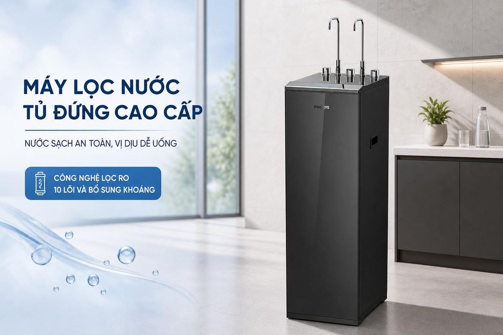 Máy lọc nước RO nóng nguội lạnh Philips ADD8912/74 10 lõi Màu Đen
