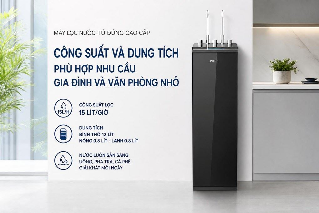 Máy lọc nước RO nóng nguội lạnh Philips ADD8912/74 10 lõi Màu Đen