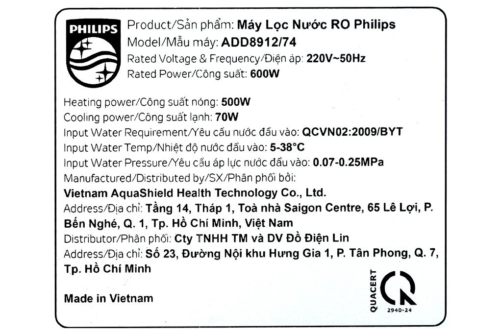 Máy lọc nước RO nóng nguội lạnh Philips ADD8912/74 10 lõi Màu Đen