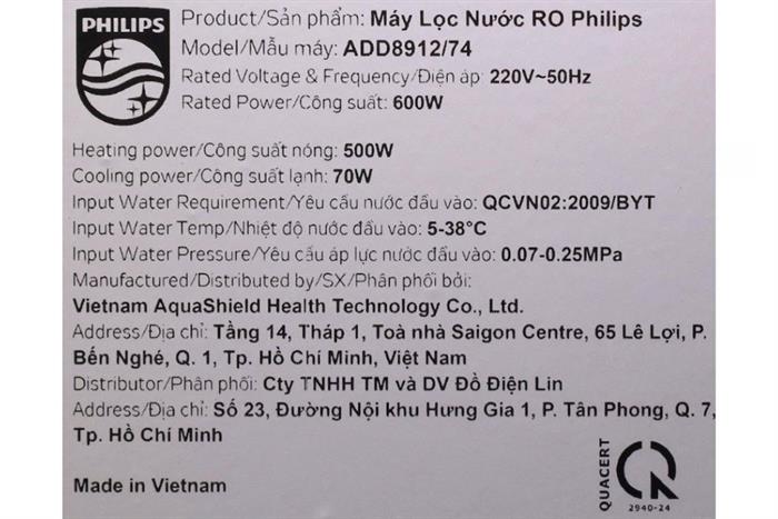 Máy lọc nước RO nóng nguội lạnh Philips ADD8912/74 10 lõi Màu Đen