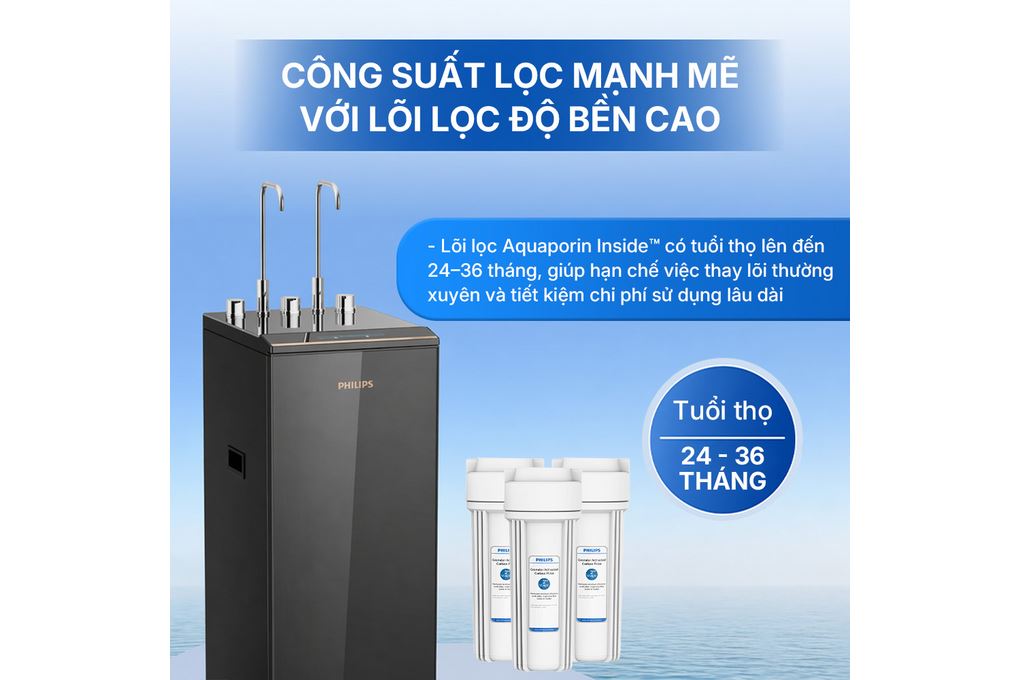 Máy lọc nước RO nóng nguội lạnh Philips ADD8912/74 10 lõi Màu Đen
