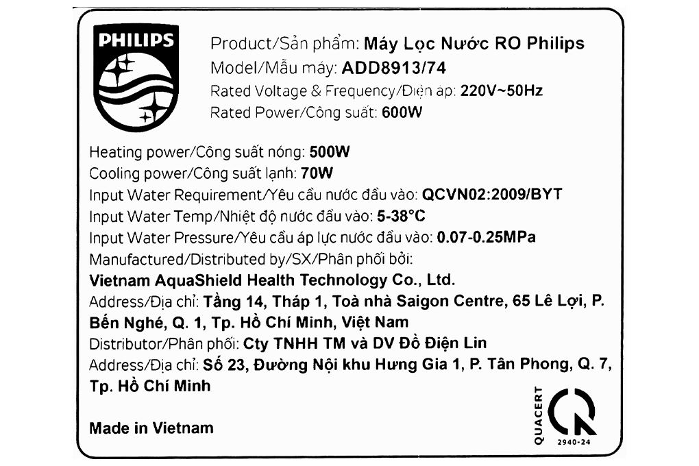 Máy lọc nước RO nóng nguội lạnh Philips ADD8913/74 10 lõi Màu Đen
