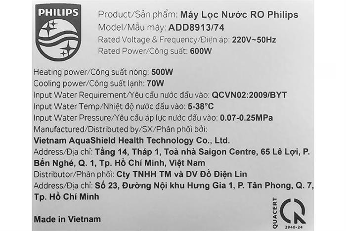Máy lọc nước RO nóng nguội lạnh Philips ADD8913/74 10 lõi Màu Đen