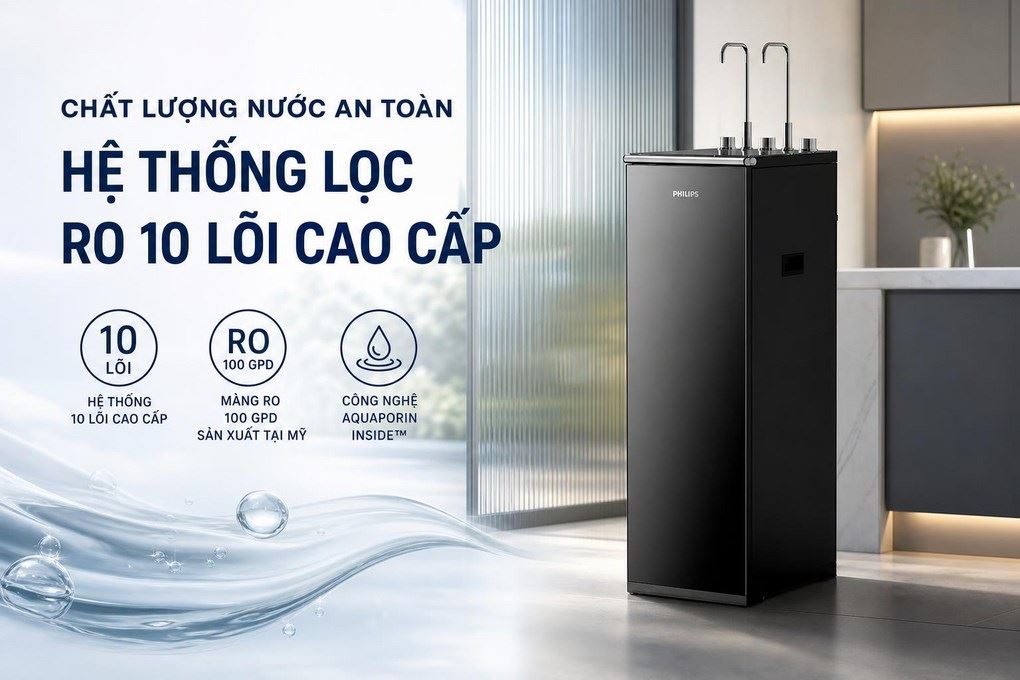 Máy lọc nước RO nóng nguội lạnh Philips ADD8922/74 10 lõi Màu Đen