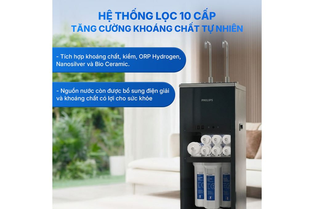Máy lọc nước RO nóng nguội lạnh Philips ADD8922/74 10 lõi Màu Đen
