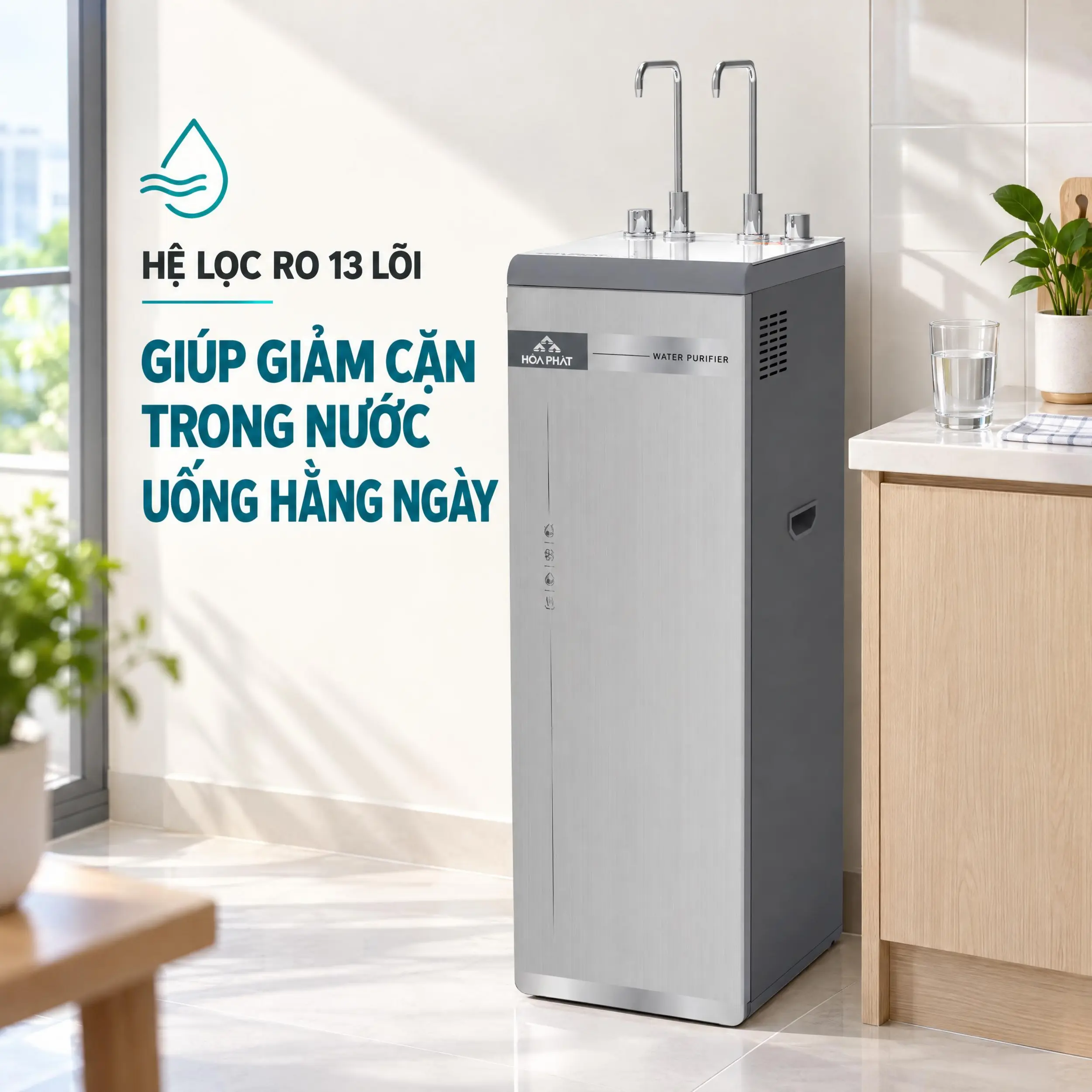 Máy lọc nước RO nóng nguội lạnh Hydrogen Hòa Phát HPN695 13 lõi Màu Trắng - Xám