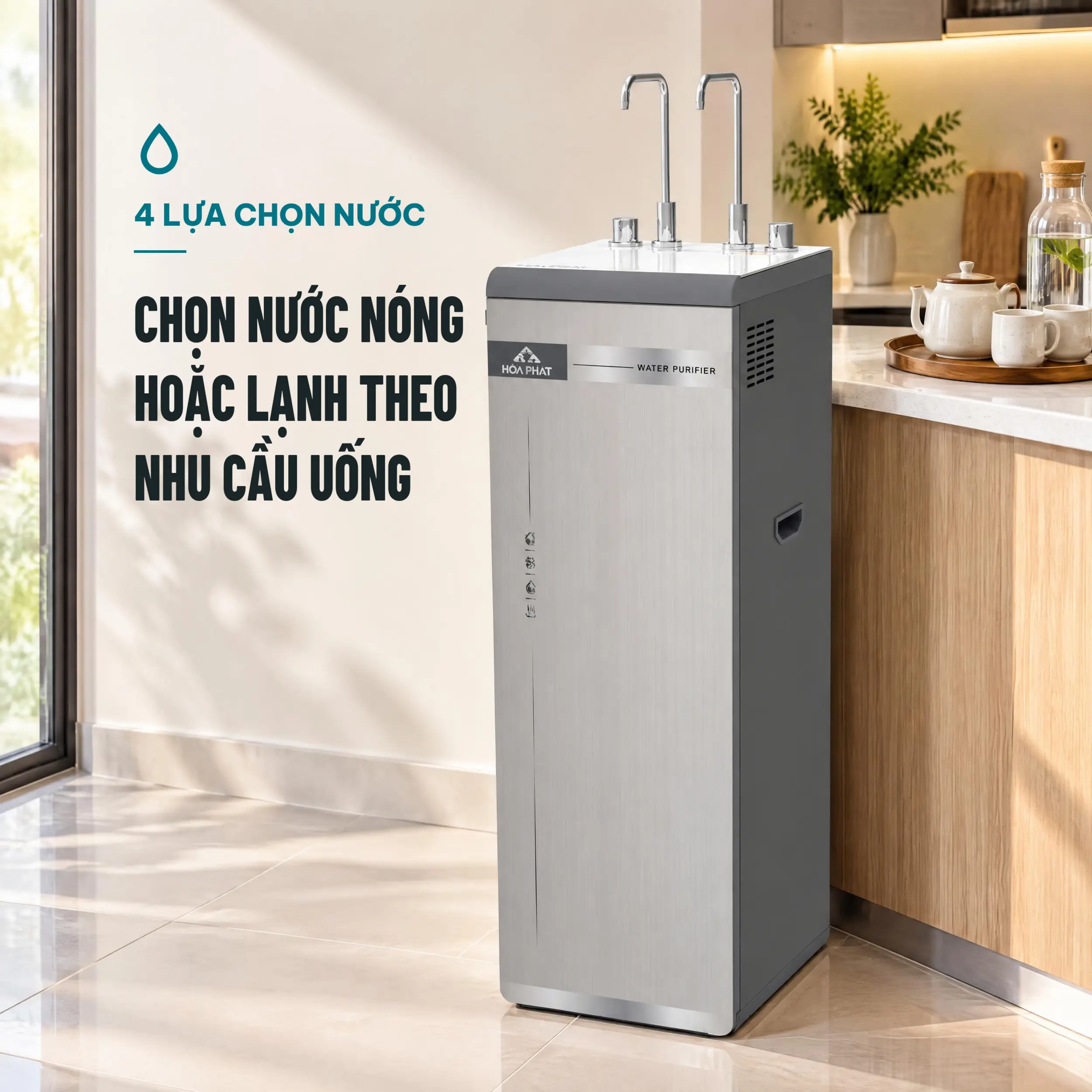 Máy lọc nước RO nóng nguội lạnh Hydrogen Hòa Phát HPN695 13 lõi Màu Trắng - Xám