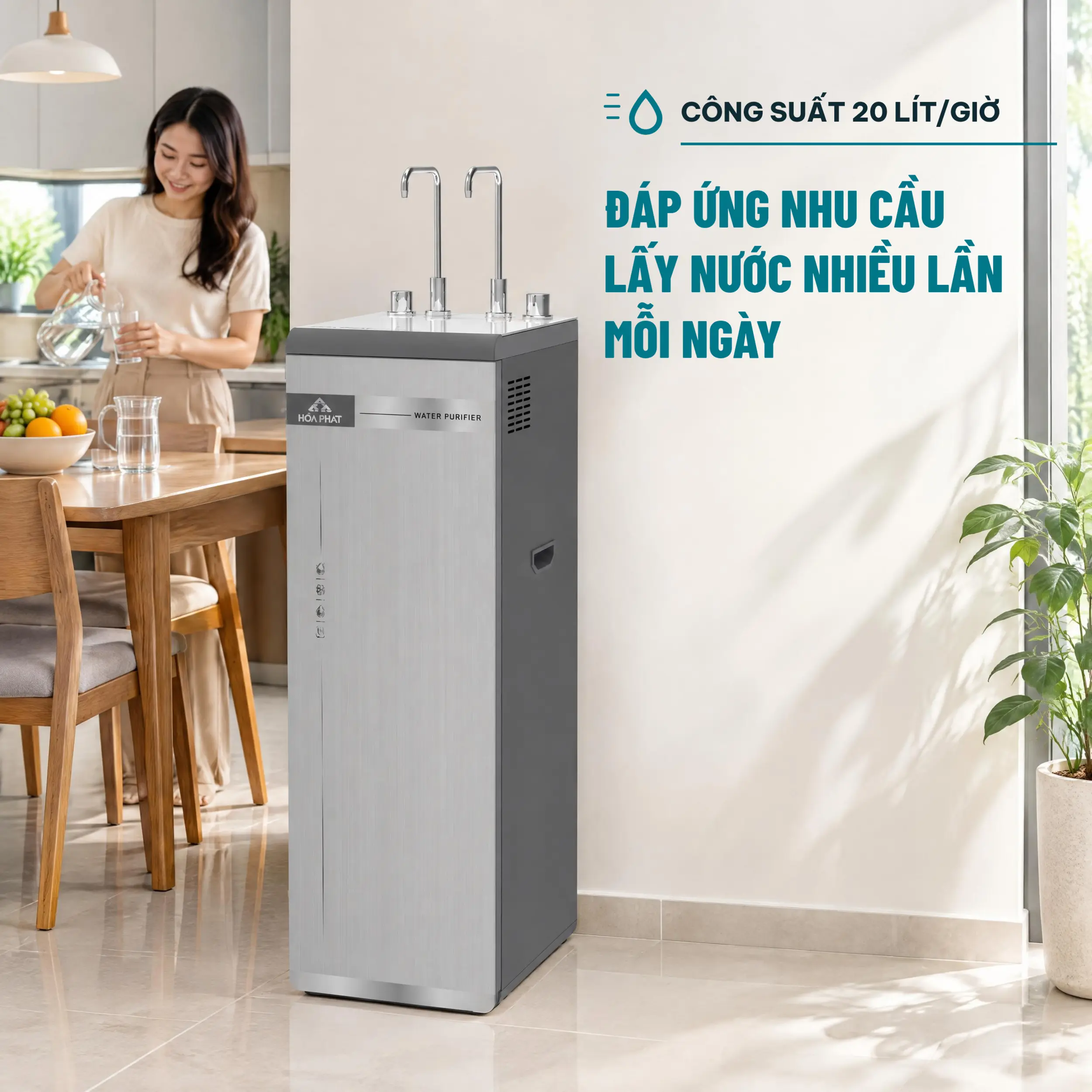 Máy lọc nước RO nóng nguội lạnh Hydrogen Hòa Phát HPN695 13 lõi Màu Trắng - Xám
