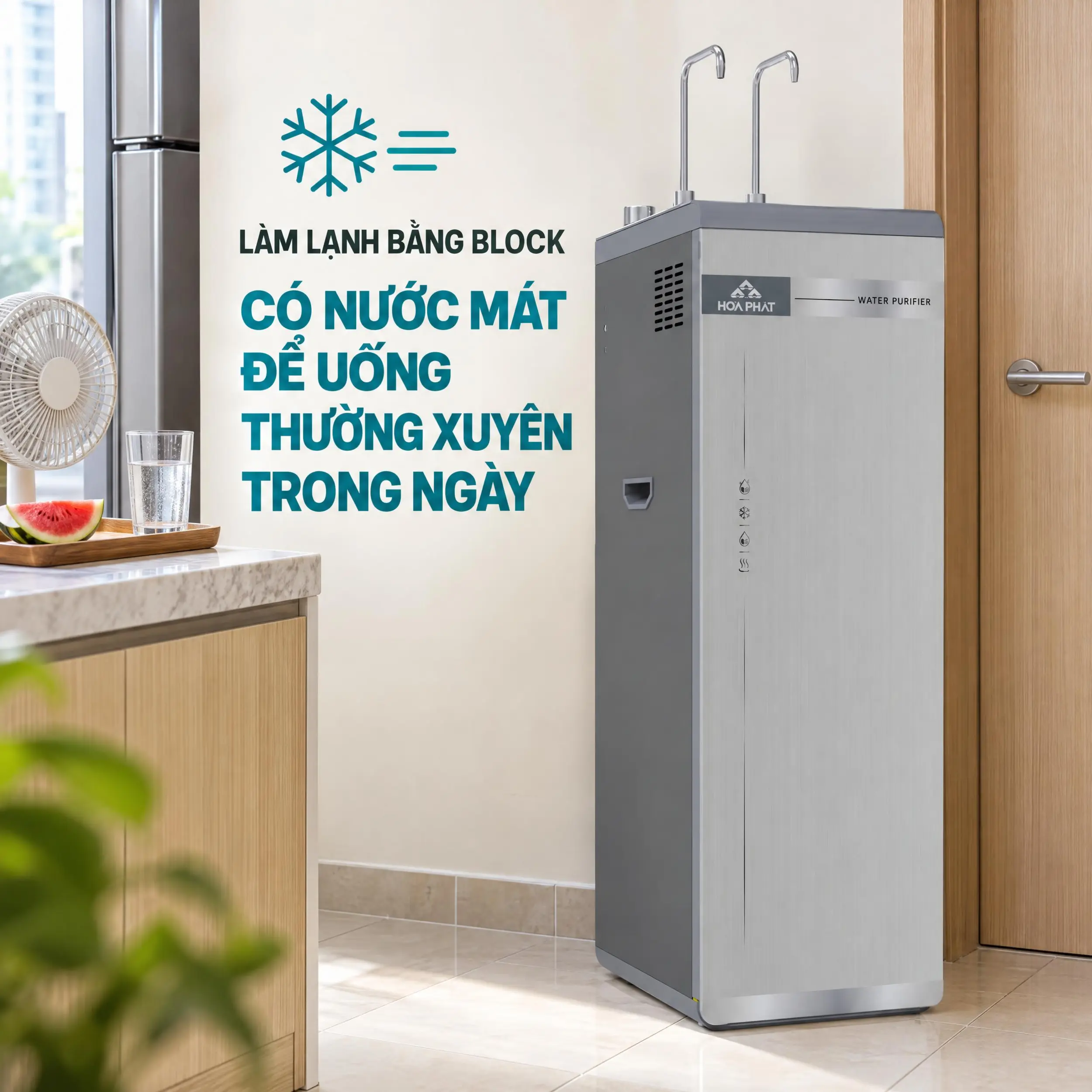 Máy lọc nước RO nóng nguội lạnh Hydrogen Hòa Phát HPN695 13 lõi Màu Trắng - Xám