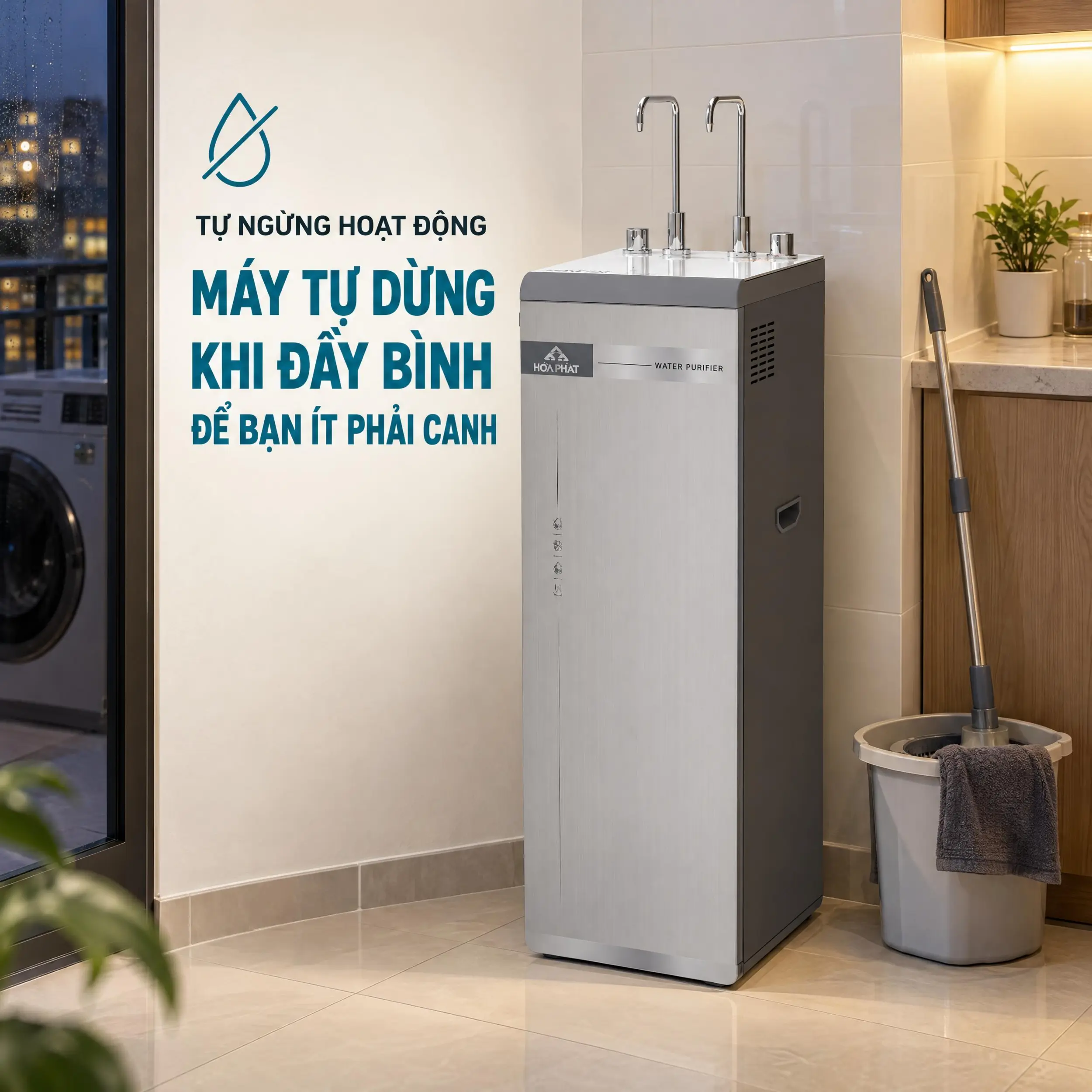 Máy lọc nước RO nóng nguội lạnh Hydrogen Hòa Phát HPN695 13 lõi Màu Trắng - Xám