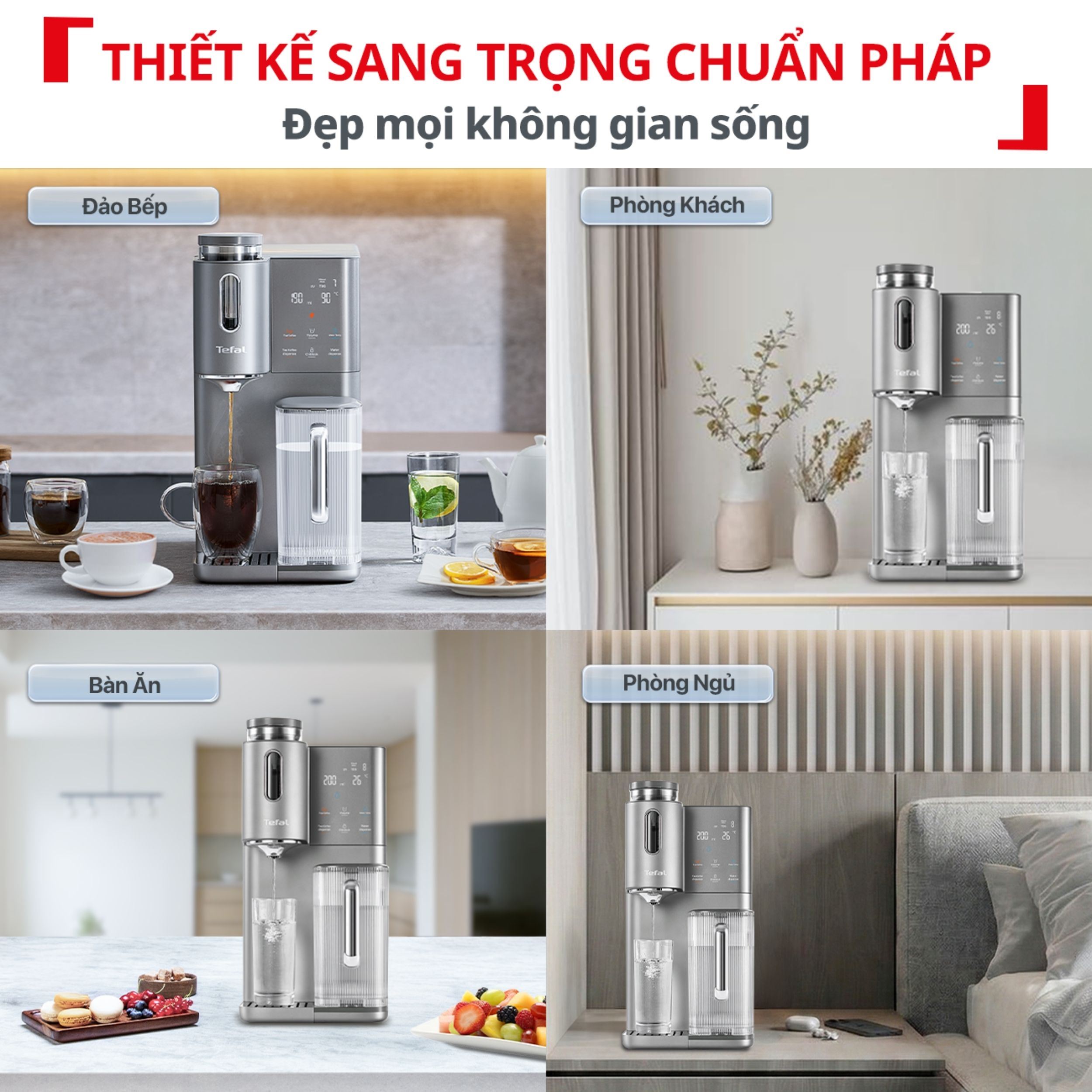 Máy lọc nước để bàn RO nóng nguội lạnh Tefal Pure Water Plus BR653BY0 1 lõi Màu Xám đậm