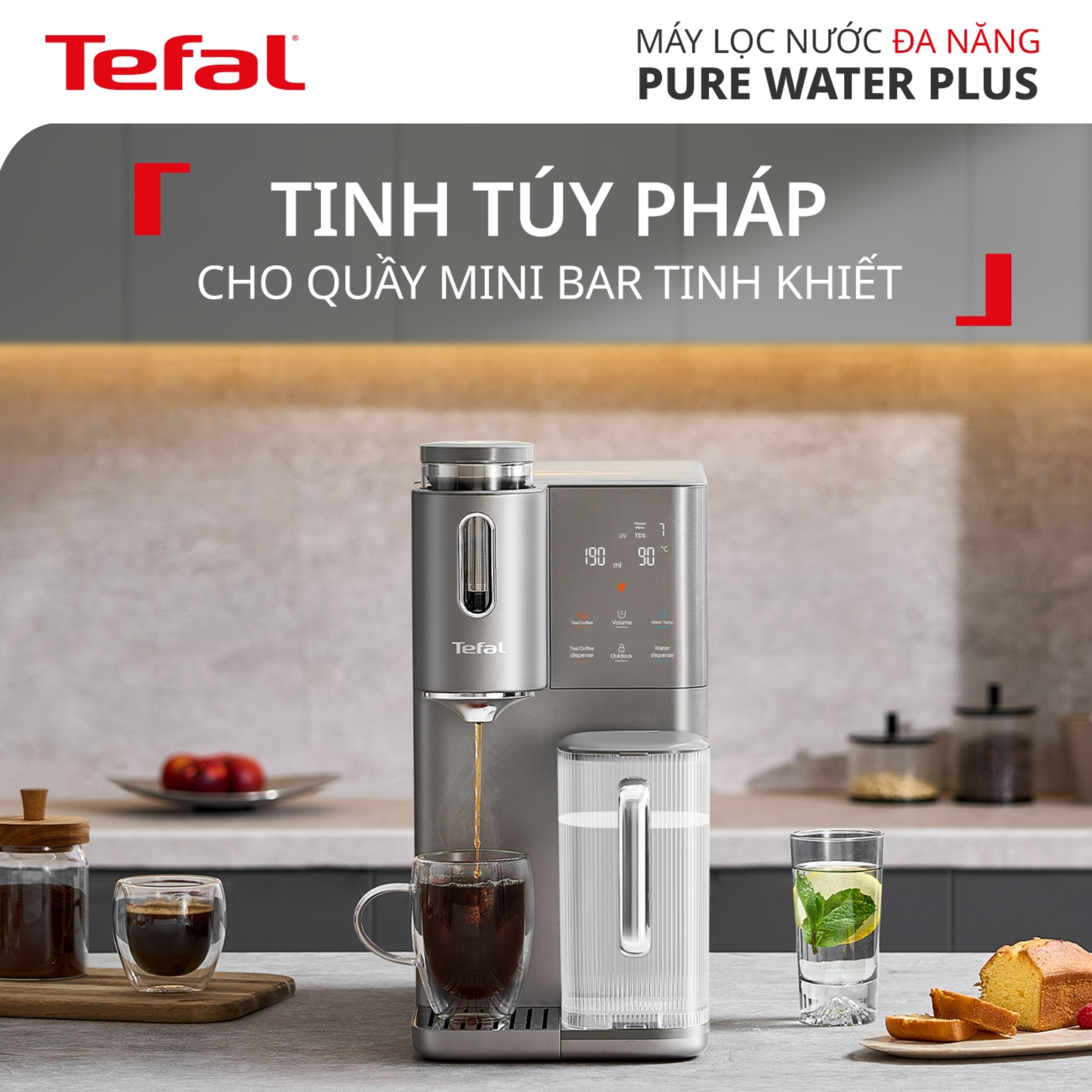 Máy lọc nước để bàn RO nóng nguội lạnh Tefal Pure Water Plus BR653BY0 1 lõi Màu Xám đậm