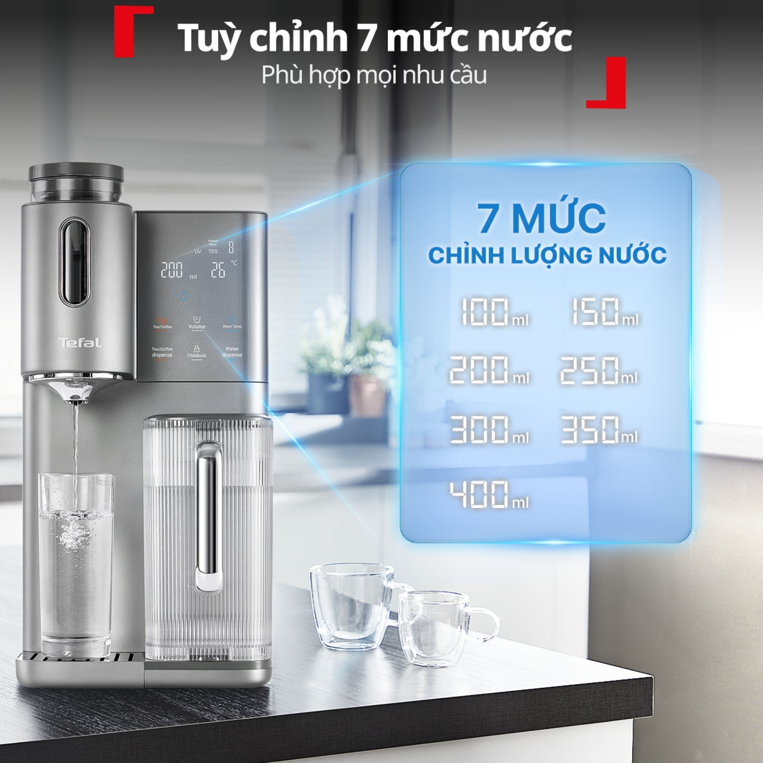 Máy lọc nước để bàn RO nóng nguội lạnh Tefal Pure Water Plus BR653BY0 1 lõi Màu Xám đậm