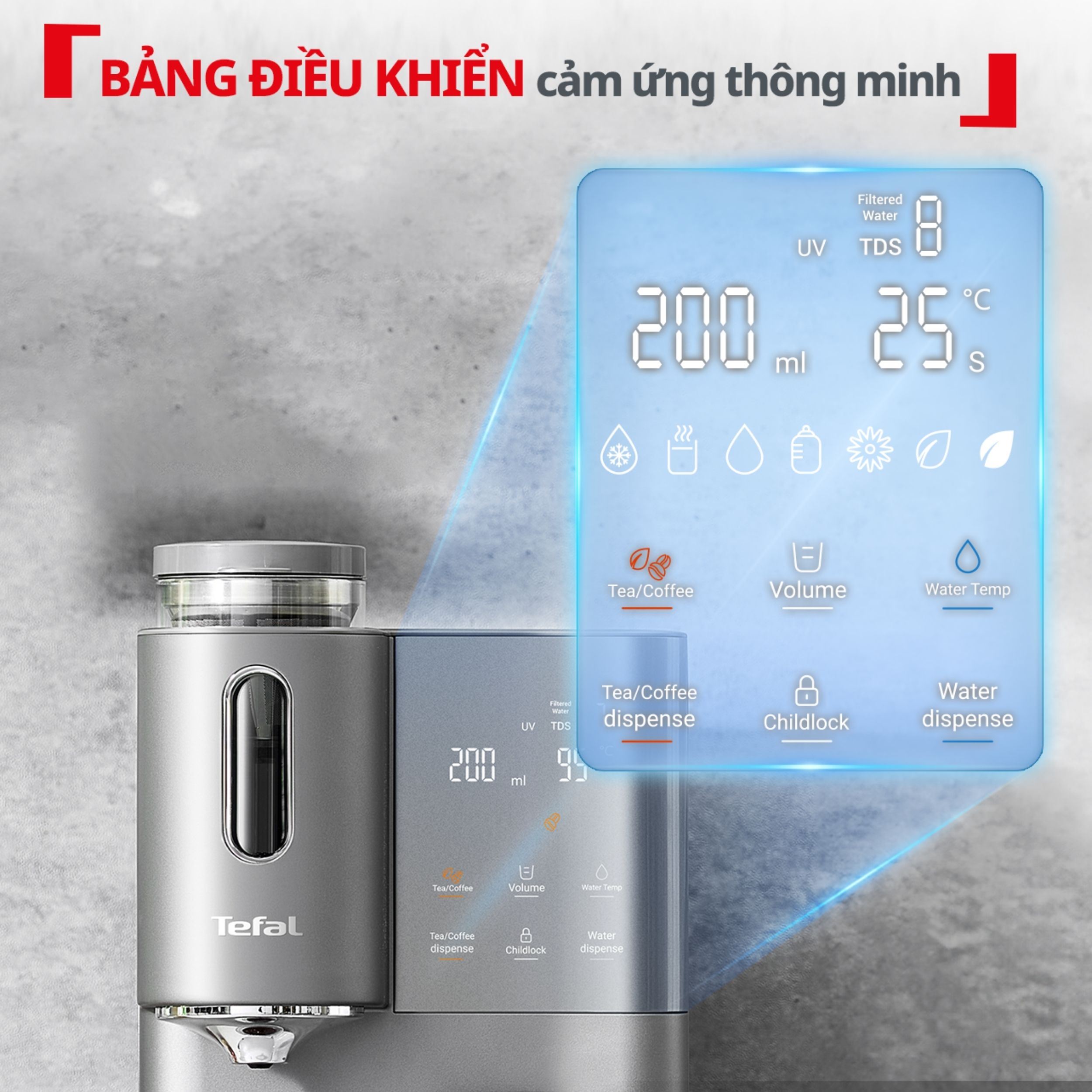 Máy lọc nước để bàn RO nóng nguội lạnh Tefal Pure Water Plus BR653BY0 1 lõi Màu Xám đậm