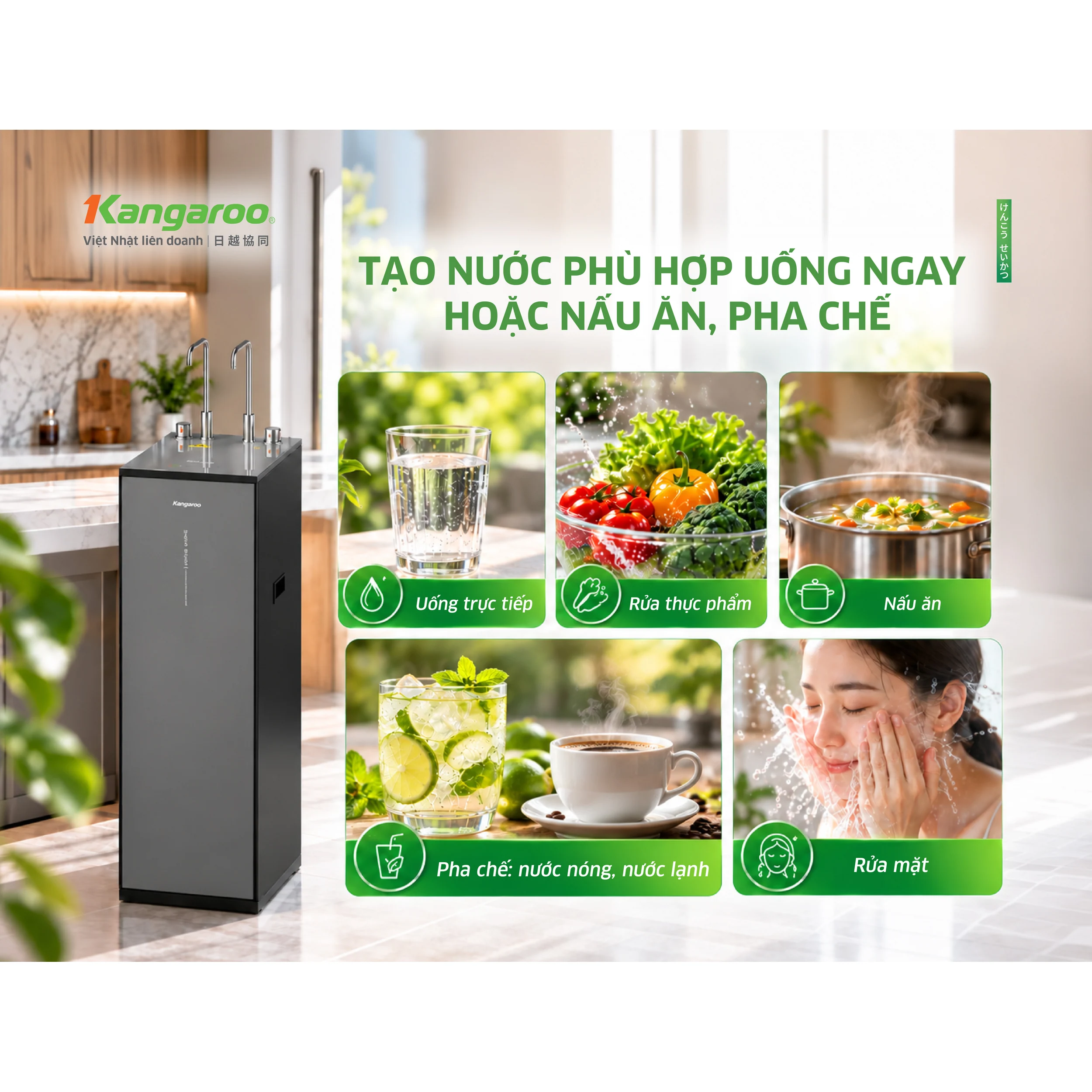 Máy lọc nước RO nóng nguội lạnh Kangaroo KG14S6H3 14 lõi Màu Xám