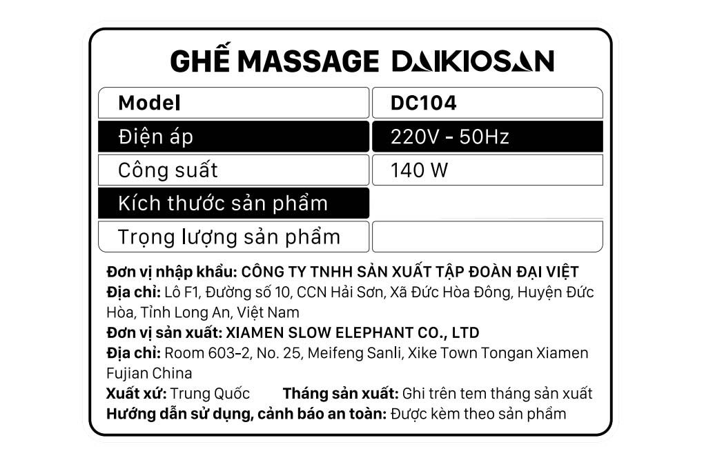 Ghế massage Daikiosan DC104 Màu Đen - Xám