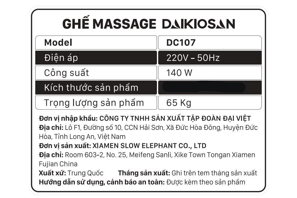 Ghế massage Daikiosan DC107 Màu Đen - Xám