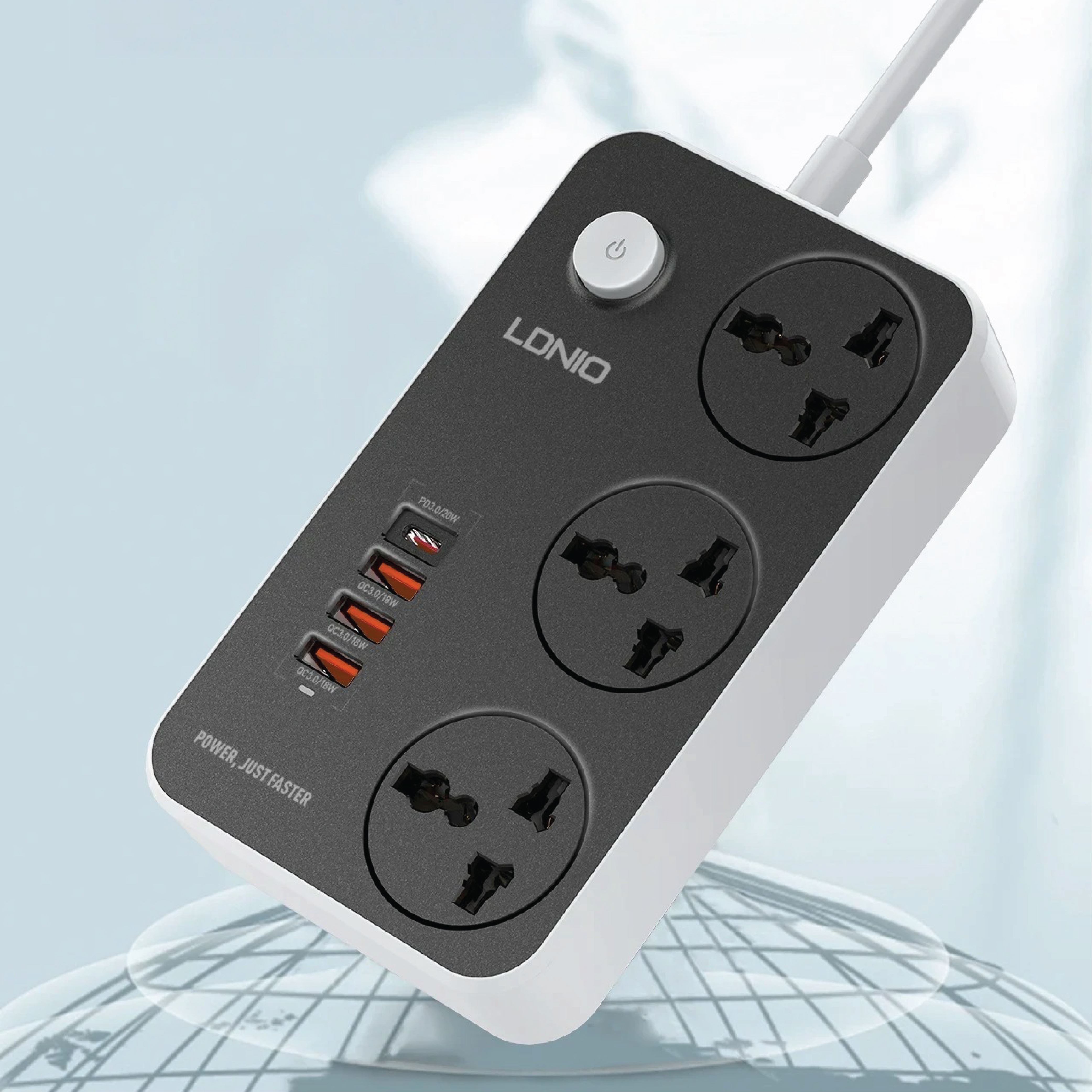 Ổ cắm điện Ldnio 3 lỗ 3 USB 1 Type C 2m SC3412 - thiết kế cấu tạo