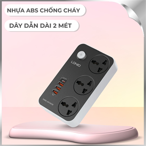 Ổ cắm điện Ldnio 3 lỗ 3 USB 1 Type C 2m SC3412