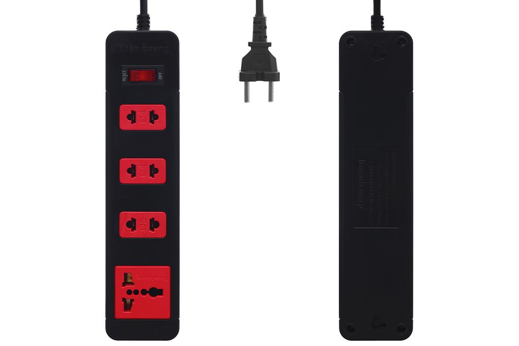 Ổ cắm điện Điện Quang 4 lỗ 2m ECO ESK 4BR Màu Đen - Đỏ