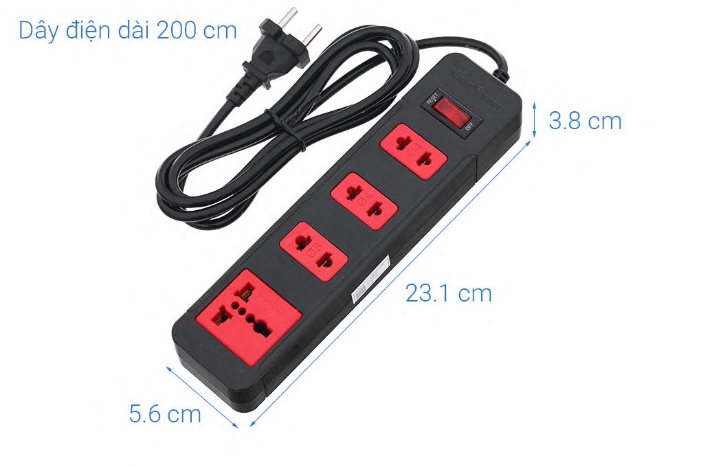 Ổ cắm điện Điện Quang 4 lỗ 2m ECO ESK 4BR Màu Đen - Đỏ