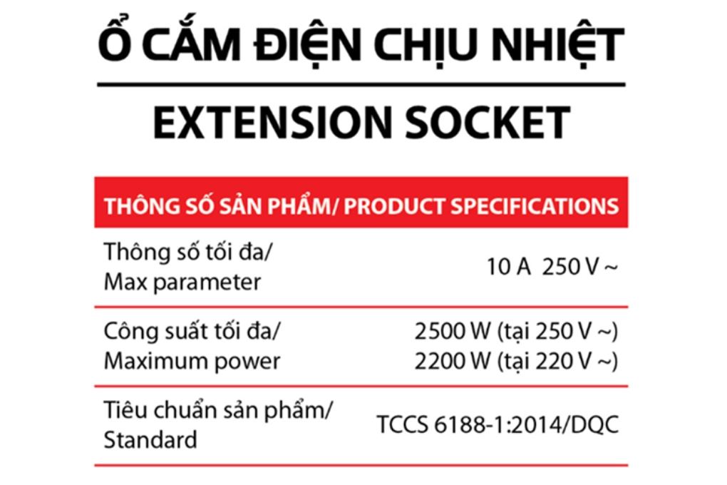 Ổ cắm điện Điện Quang 5 lỗ 5m ECO ESK 5BR Màu Đen - Đỏ