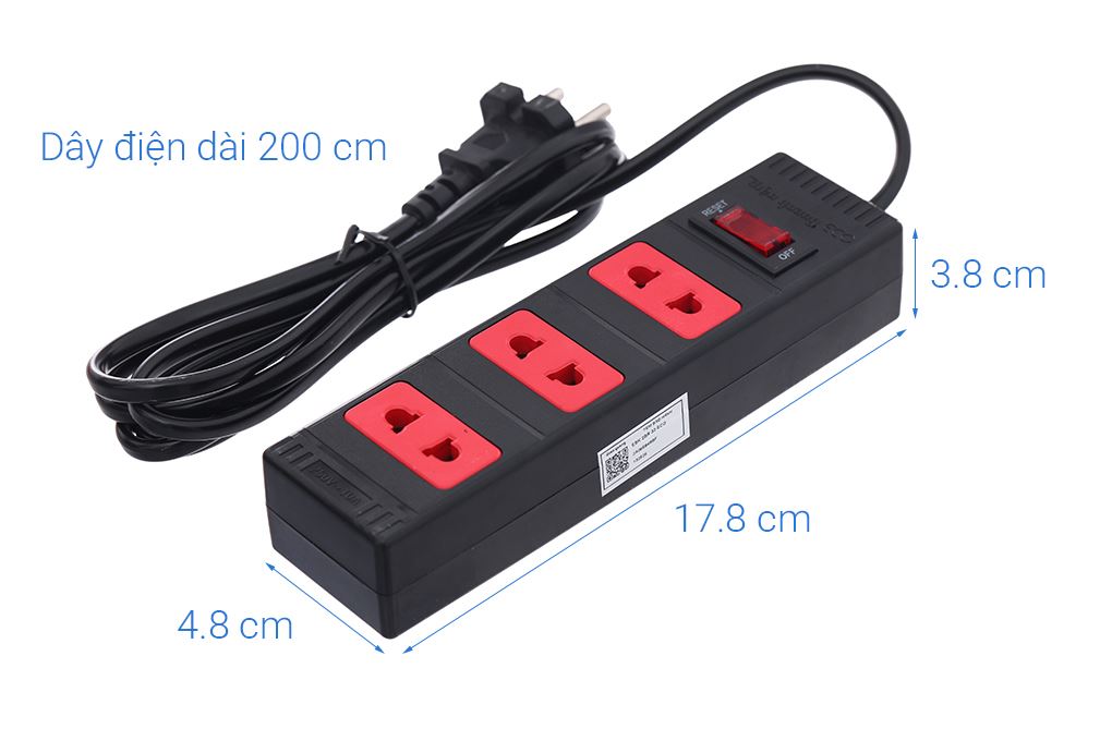 Ổ cắm điện Điện Quang 3 lỗ 2m ECO ESK 2BR 32 Màu Đen - Đỏ
