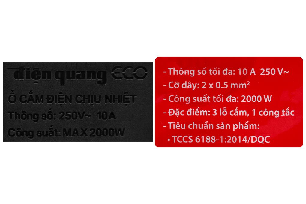 Ổ cắm điện Điện Quang 3 lỗ 2m ECO ESK 2BR 32 Màu Đen - Đỏ