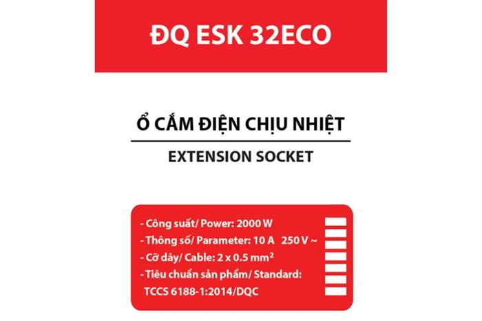 Ổ cắm điện Điện Quang 3 lỗ 2m ECO ESK 2BR 32 Màu Đen - Đỏ