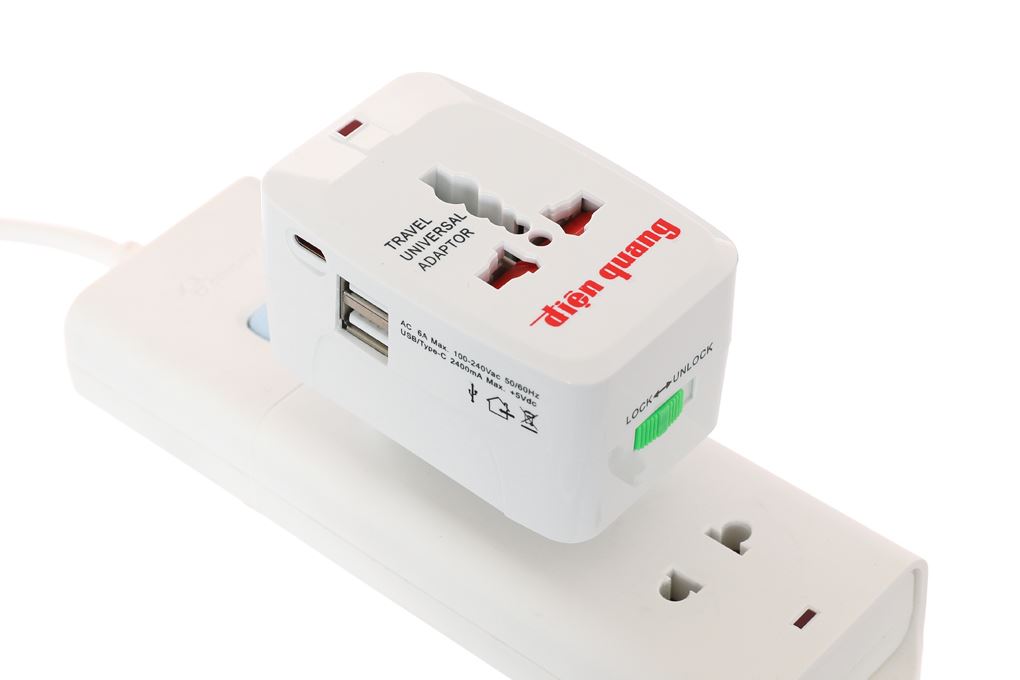 Adapter du lịch Điện Quang 2 USB 1 Type-C ESK TV07 2U 1C Màu Trắng