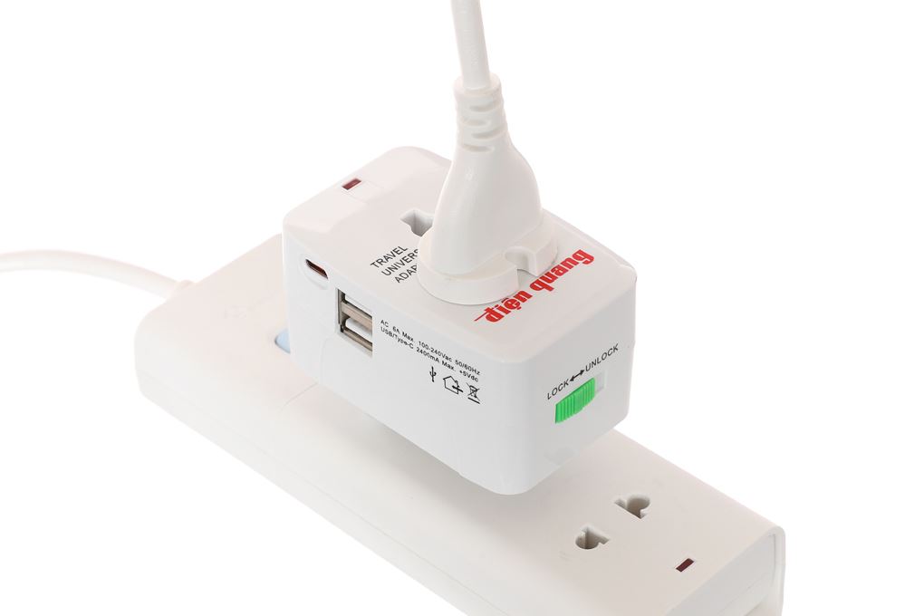Adapter du lịch Điện Quang 2 USB 1 Type-C ESK TV07 2U 1C Màu Trắng
