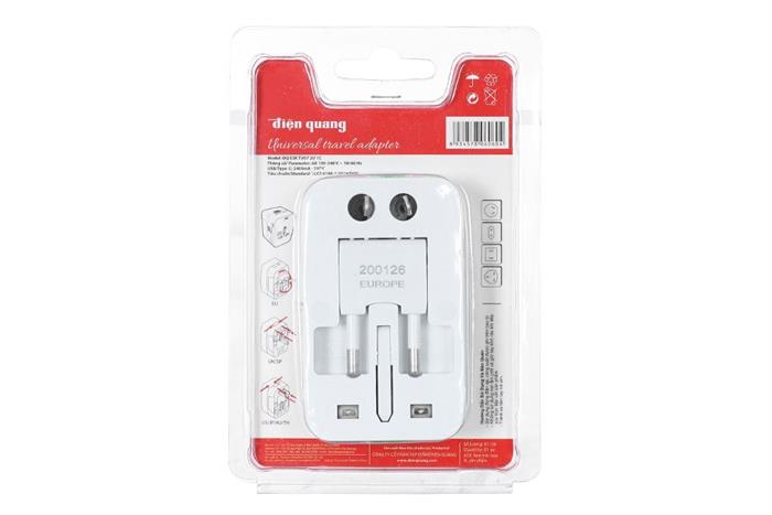 Adapter du lịch Điện Quang 2 USB 1 Type-C ESK TV07 2U 1C Màu Trắng