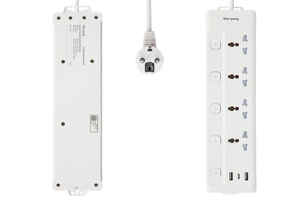 Ổ cắm điện Điện Quang 4 lỗ 2 USB 1 Type-C 2m EQS 4SW 3U Màu Trắng