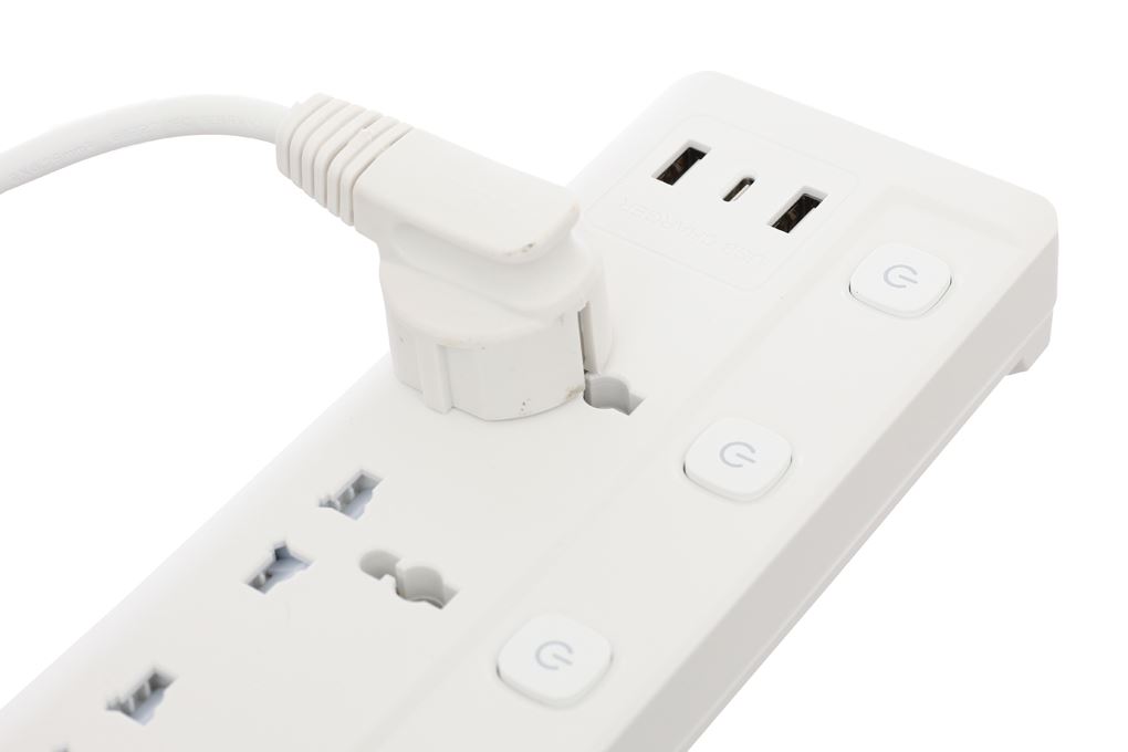 Ổ cắm điện Điện Quang 4 lỗ 2 USB 1 Type-C 2m EQS 4SW 3U Màu Trắng