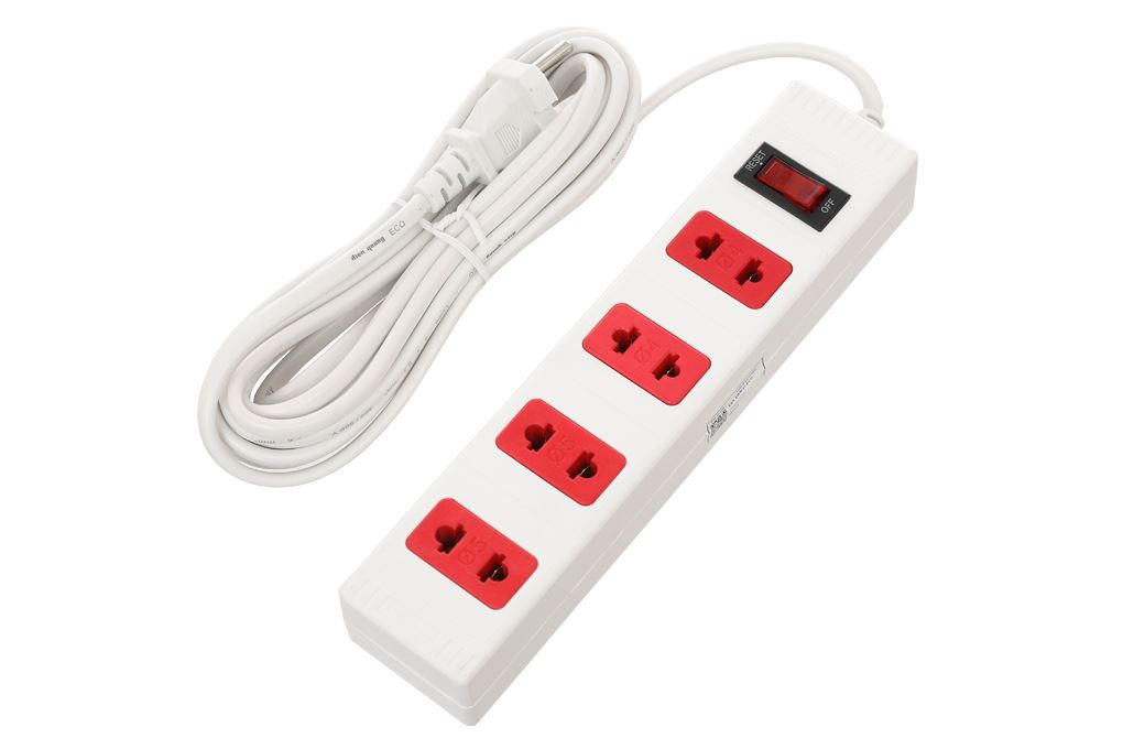 Ổ cắm điện Điện Quang 4 lỗ 5m ECO ESK 5WR 42 Màu Trắng - Đỏ