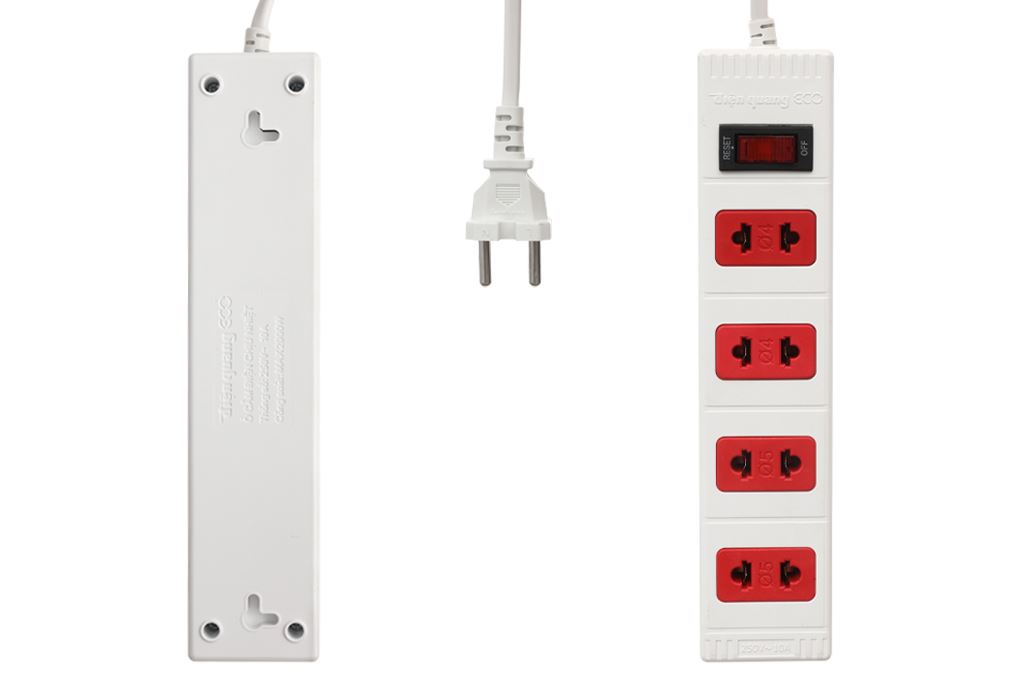 Ổ cắm điện Điện Quang 4 lỗ 5m ECO ESK 5WR 42 Màu Trắng - Đỏ