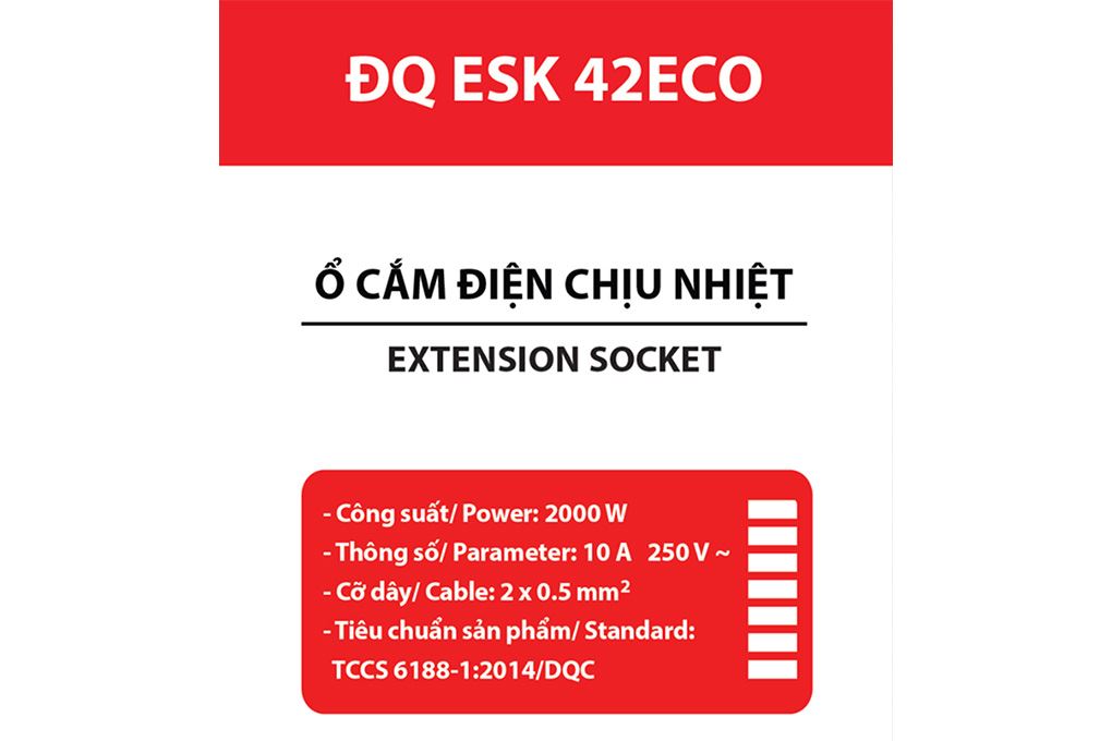 Ổ cắm điện Điện Quang 4 lỗ 5m ECO ESK 5WR 42 Màu Trắng - Đỏ