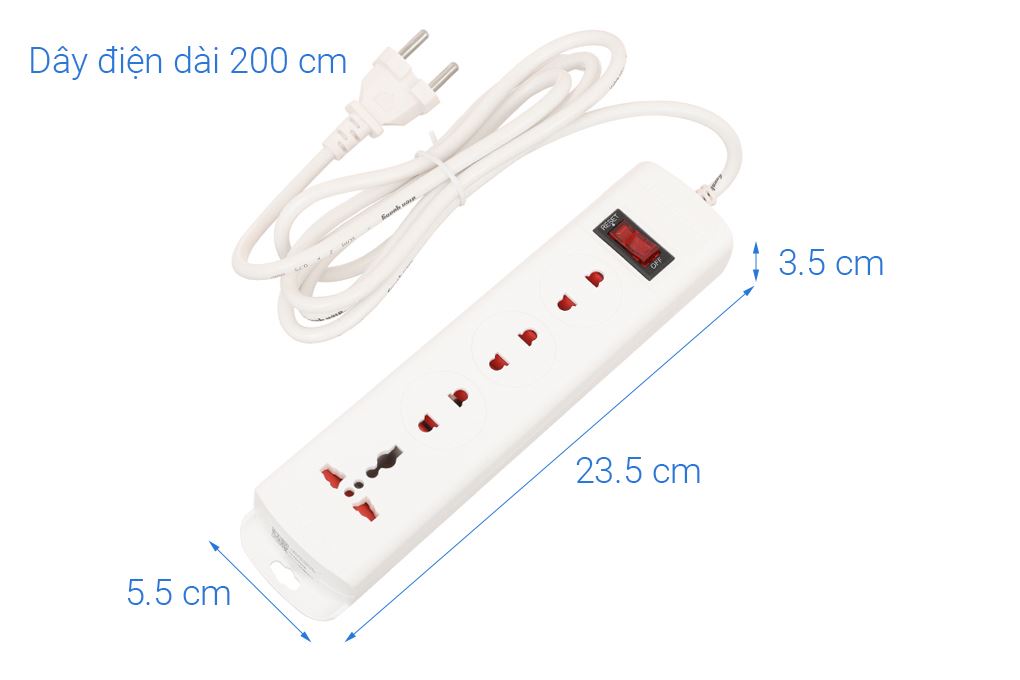 Ổ cắm điện Điện Quang 4 lỗ 2m ESK 4W Màu Trắng