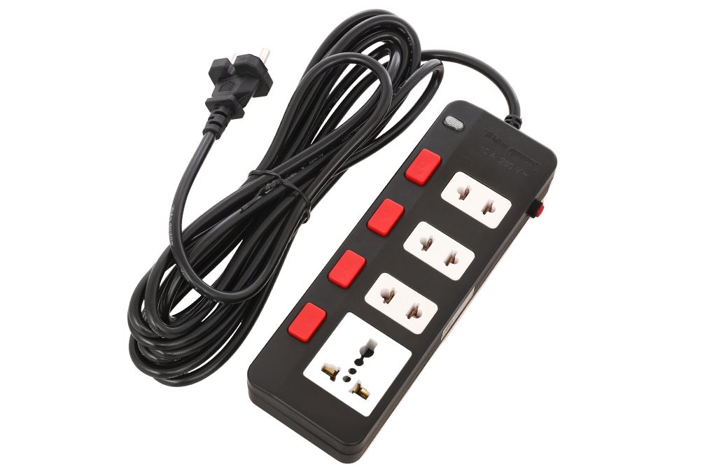 Ổ cắm điện Điện Quang 4 lỗ 5m ECO 4SBW Màu Trắng - Đen