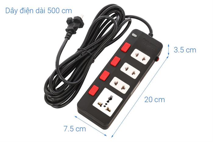 Ổ cắm điện Điện Quang 4 lỗ 5m ECO 4SBW Màu Trắng - Đen