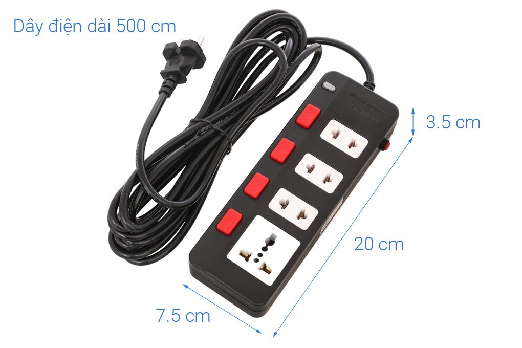 Ổ cắm điện Điện Quang 4 lỗ 5m ECO 4SBW Màu Trắng - Đen