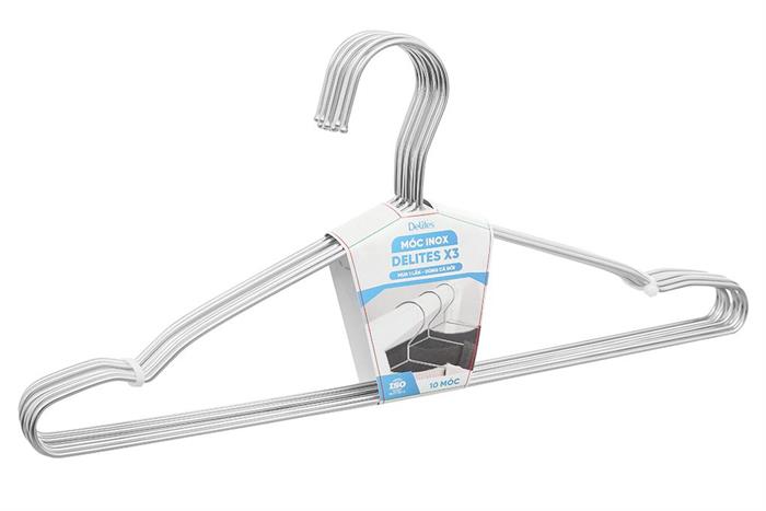 Bộ 10 móc quần áo inox Delites X3 Màu Inox