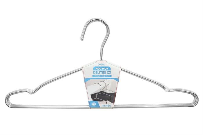 Bộ 10 móc quần áo inox Delites X3 Màu Inox