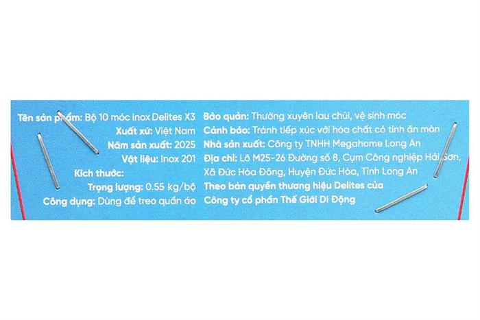 Bộ 10 móc quần áo inox Delites X3 Màu Inox