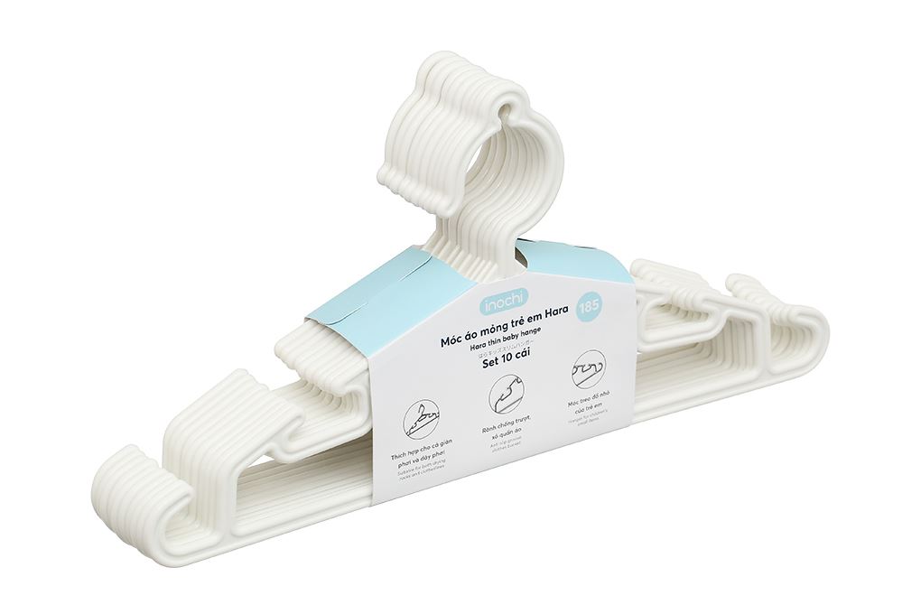 Bộ 10 móc quần áo trẻ em nhựa Inochi Hara 185 HIN.MOBE.0185 Màu Trắng