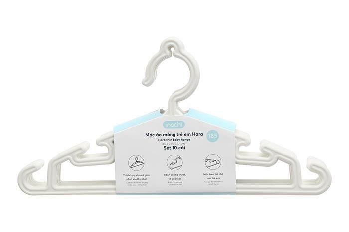 Bộ 10 móc quần áo trẻ em nhựa Inochi Hara 185 HIN.MOBE.0185 Màu Trắng