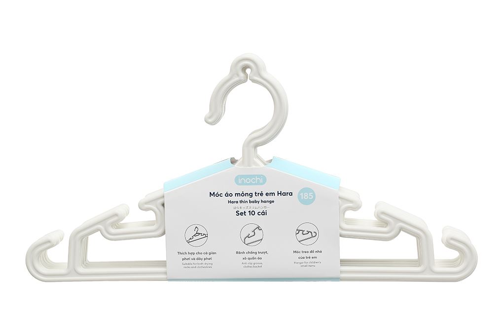 Bộ 10 móc quần áo trẻ em nhựa Inochi Hara 185 HIN.MOBE.0185 Màu Trắng